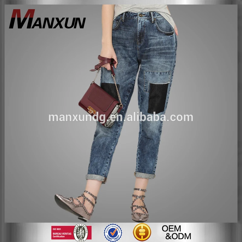 Custom High Quality Cheap Patch Boyfriend Baggy Women Jeans Trousers Long Fit Slim Pants Trouser Jeans 2017