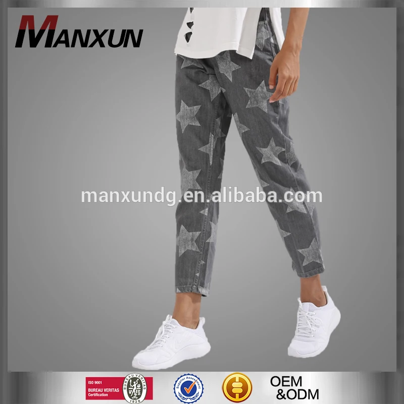 Custom Hot Sale Metallic Star Print Jeans Baggy High Waist Lady Jeans Pants Casual Women Trousers