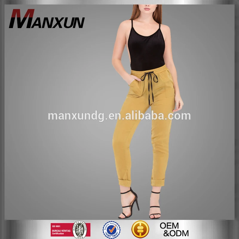 Wholesale Cheap New Lady Yellow Satin Pants Jogger Baggy