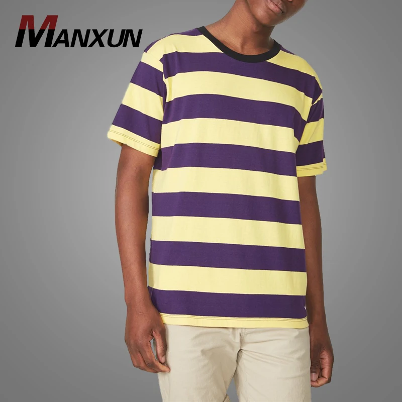 New Fashion Design Yellow And Purple Stripe Mens T Shirts Oversized Loose Fit Tee Shirt