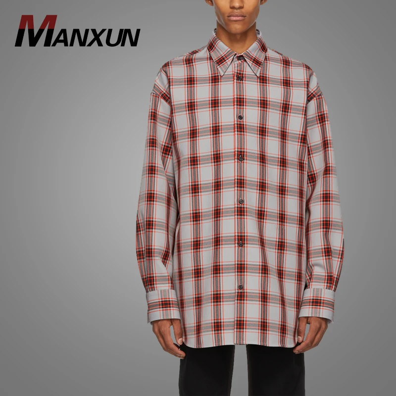 New Fashion Long Sleeve Cotton Shirt Check Pattern Hip Hop Streetwear Plaid Mens Shirts 2018