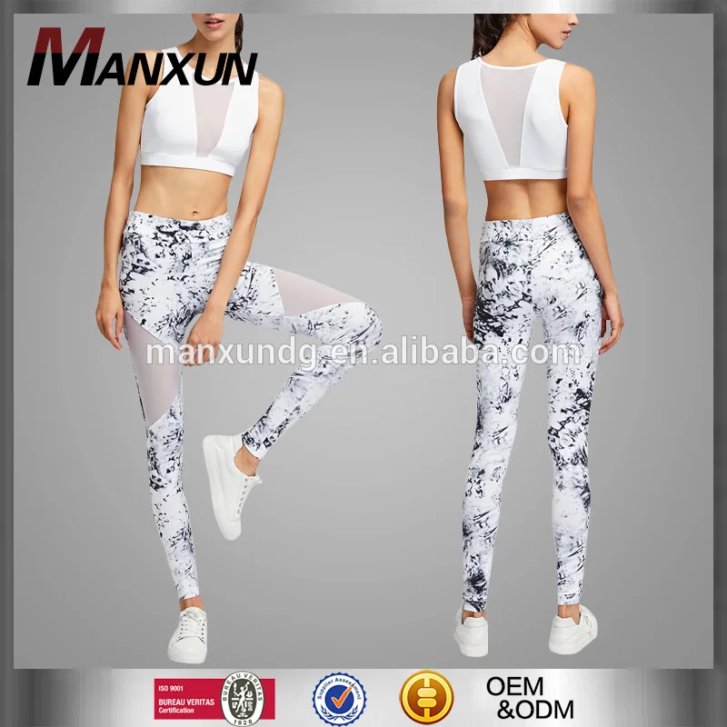 New Mix Leggings Wholesale Sheer Mesh Insert Tank Top With Tie Dye Leggings For Women
