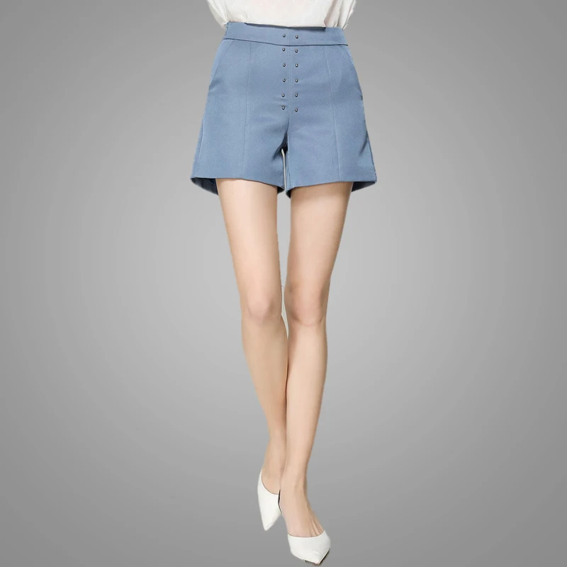2019 Summer Loose Metal Beaded Short Pants Women Manufacturer Solid Color High Waist Ladies Casual Shorts 7