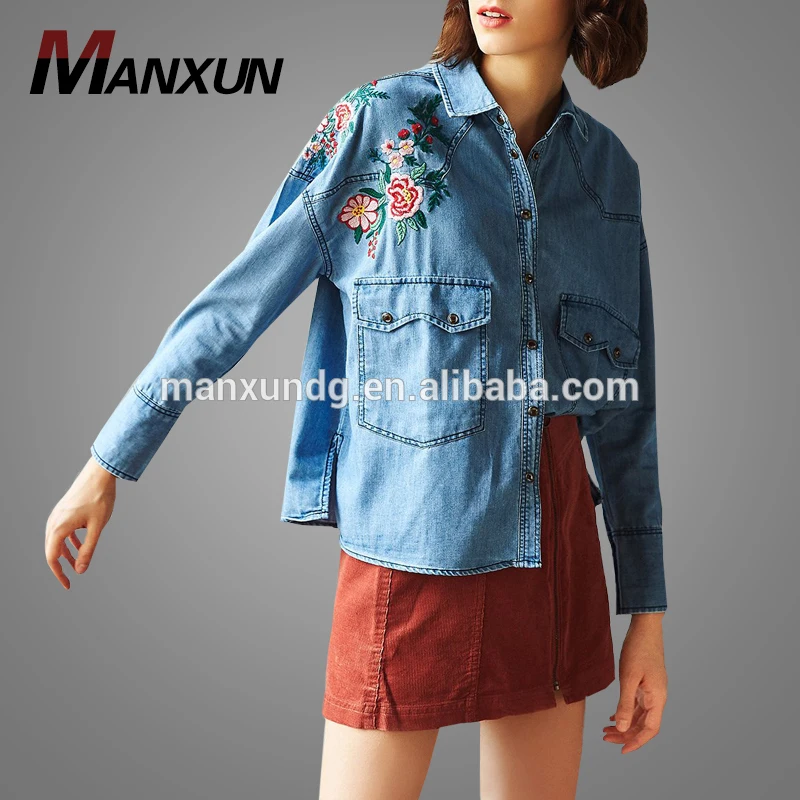 Hot Selling Long Sleeve Denim Clothes New Fashion Flower Shirt Jacket Soft Felling Girls Coat Online