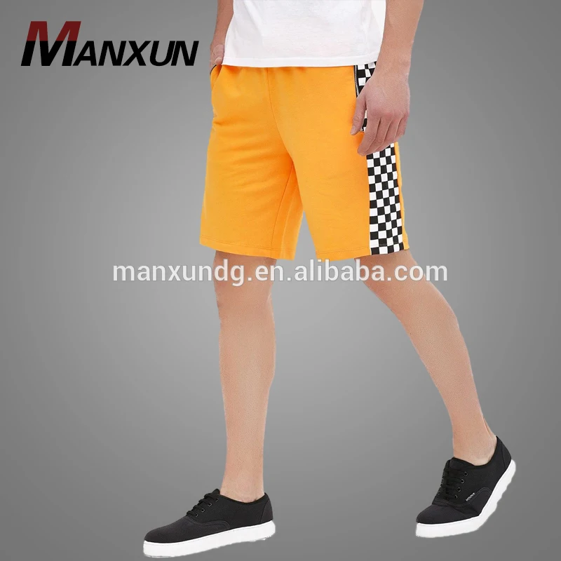 High Quality Elastic Waist Drawstring Cord Check Panel Mens Shorts Cargo Pants 2018