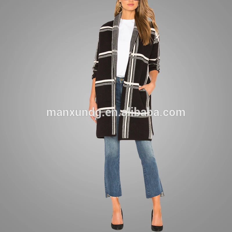 Custom Fashion  Plaid Sweater Jacket Winter Coats For Ladies High Quality Clothes Women Hot Sell 2018