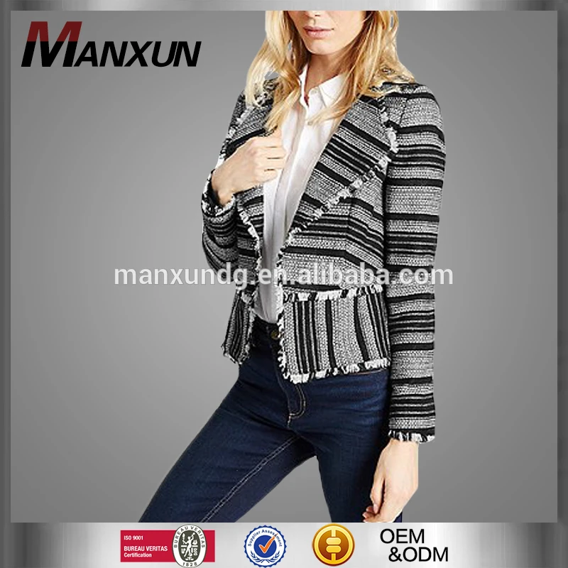 MANXUN OEM Fashion Striped Knit Jacket Print Long Sleeve Coat And Casual Office Blazer