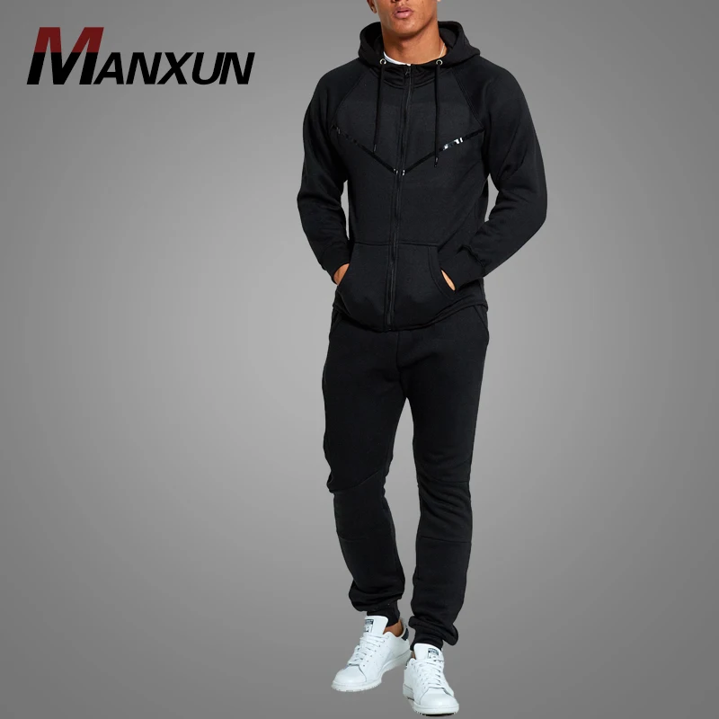 China Wholesale Cheap Panel Mens Tracksuit Black Plain Slim Fit Tracksuits For Men