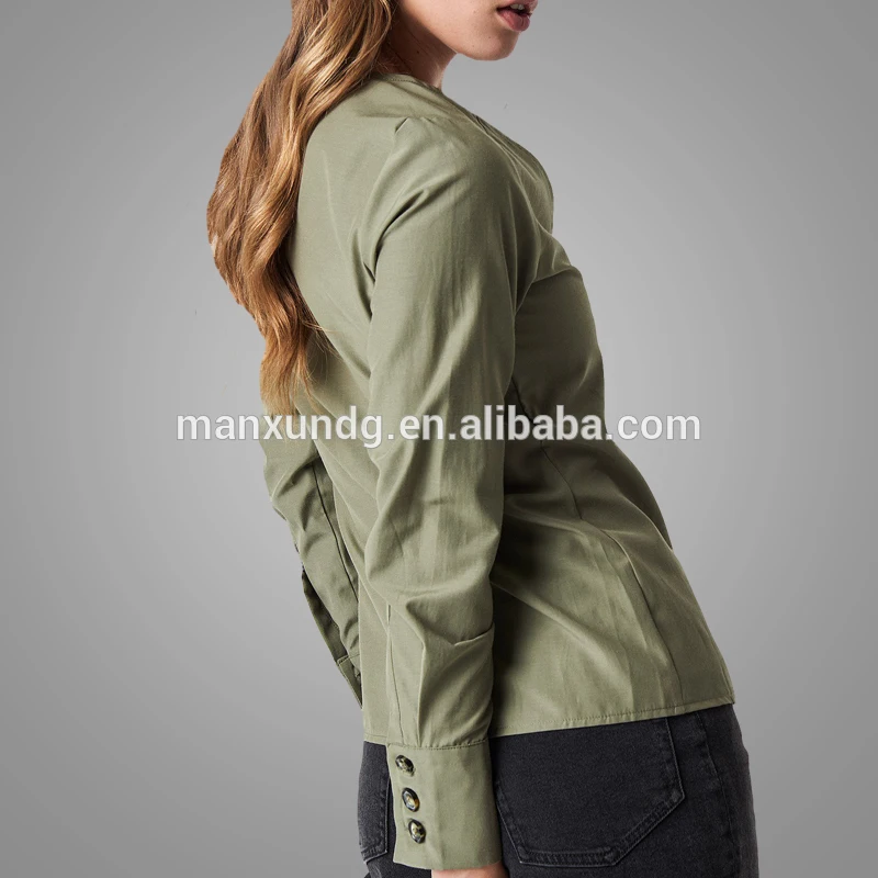 New Listing Fashion Women Casual Solid Color Blouses Custom Made V Neck Button Front Satin Blouse Tops Women 5
