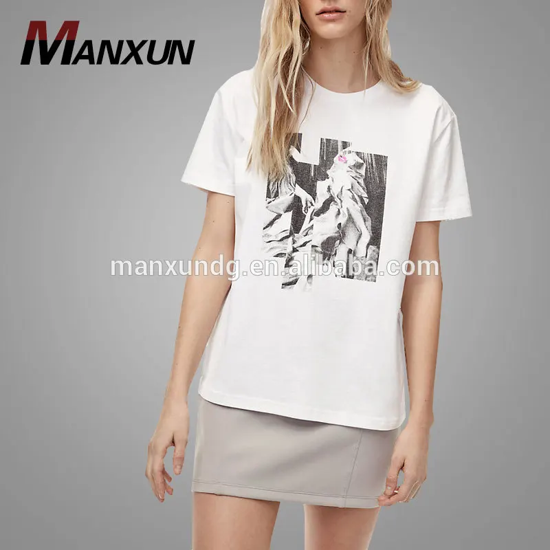 OEM Custom Women T-Shirt Silk Screen Printing Short Sleeves Crew Neck Tshirts