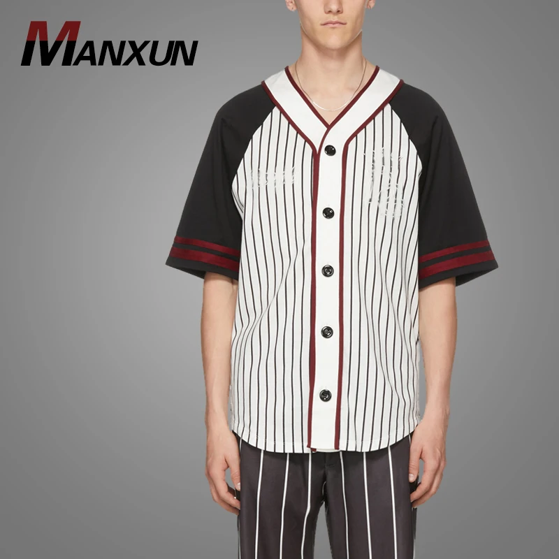 Hot Selling Black Striped With Colorblocked Streetwear Hip Hop Shirts Short Sleeve Button Up Mens Baseball Shirt