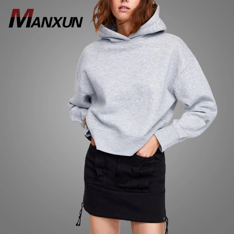 2018 Custom Logo Streetwear Wholesale Women Plain Cropped Top Hooded Sweatshirt Gymshark