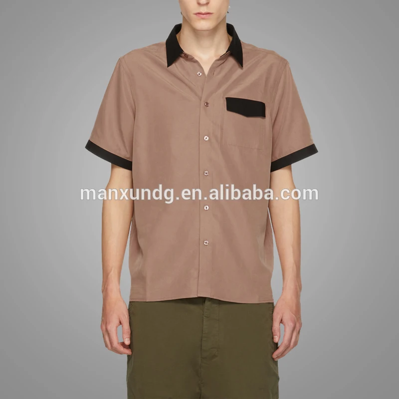 New Model Short Sleeve Mens Contrast Color Shirt Slim Fit Dress Shirt For Men 2018