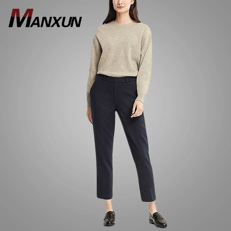 Women Ankle-length Dress Pants High Quality Dark Blue Women's Work Pants