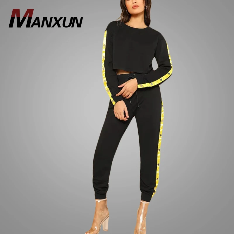 Hot Sell Custom Fashion Women Crop Top And Drawstring Sweatpants Set Sporty