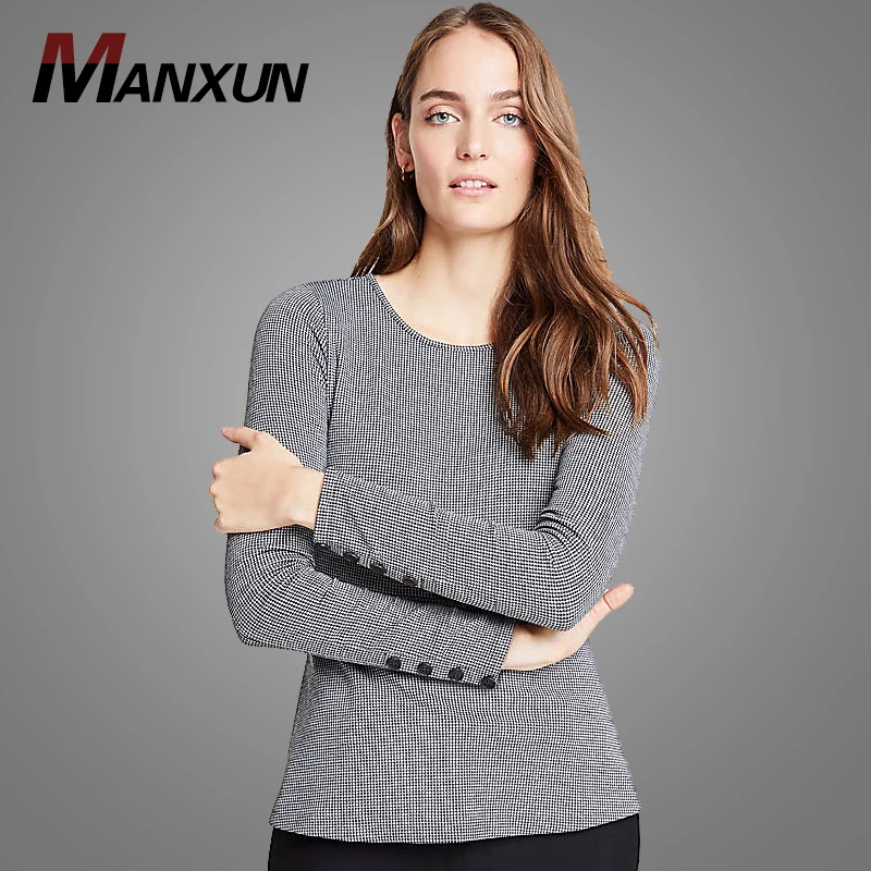 2018 Hot Product  Plain Long Sleeve Knitted Blouse Tops Good Quality Women Peplum Blouses Wholesale