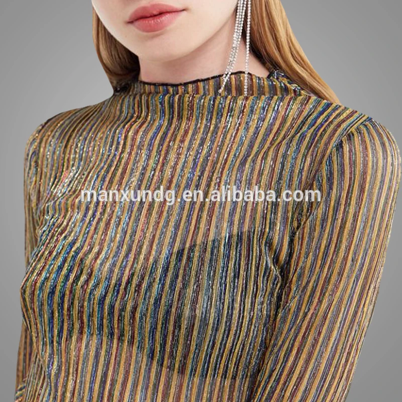 2018 Autumn Wholesale Fashion Long Sleeve Blank Blouse And Tops New Trending Sexy Striped Metallic Disco Blouse For Women 9