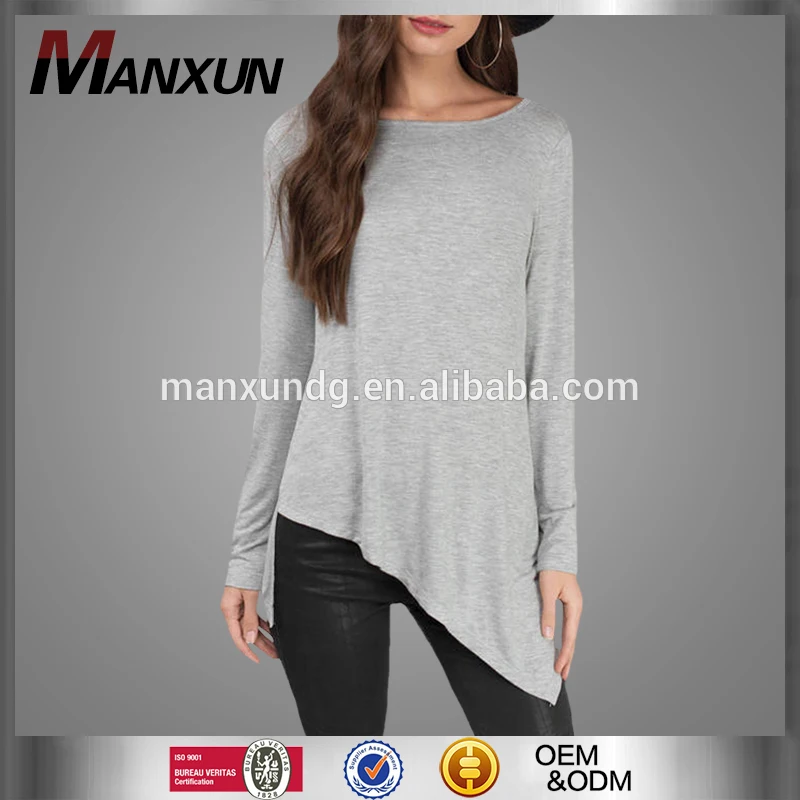 News women clothing dress Latest Fashion Design Women Loose T-Shirt Asymmetric Long Sleeve Top Ladies Oversized Jersey Tee