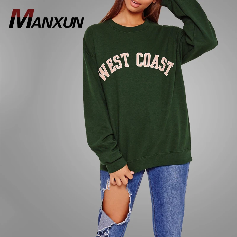 Latest Design Green Fleece Pullover Casual Ladies Xxxxl Crewneck Women Sweatshirt 2018