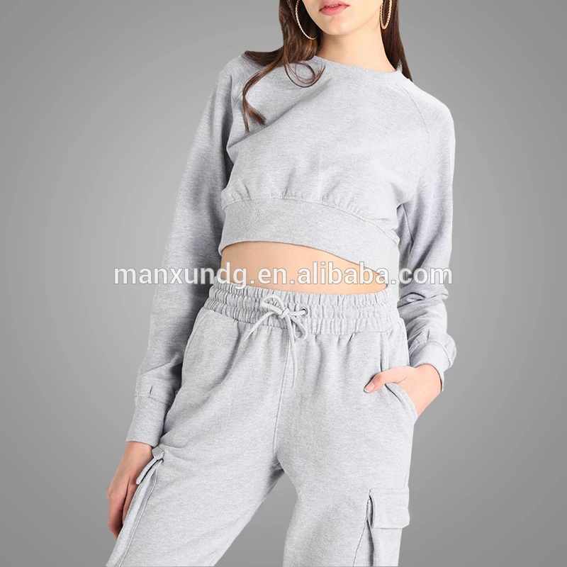 New Autumn Fashion Custom Women Blank Jogging Tracksuit Set Wholesale Slim Fit Crop Top Tracksuit Wholesale 3