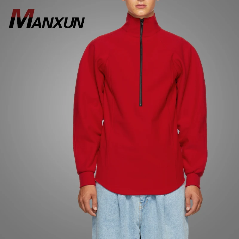 Custom Red Fleece Cotton Thick Sweater Half Zipper Sweatshirt Mens Sweatshirt Without Hood
