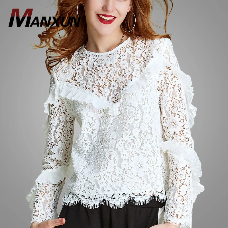 2019 Fashion Tassels Special Embroidered Blouses for Women Hollow out Lace Ladies Tops Blouses