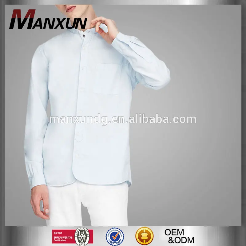 Wholesale Washed Mens Button Shirts Casual Denim Cotton Light Blue Men Stand Collar Shirts