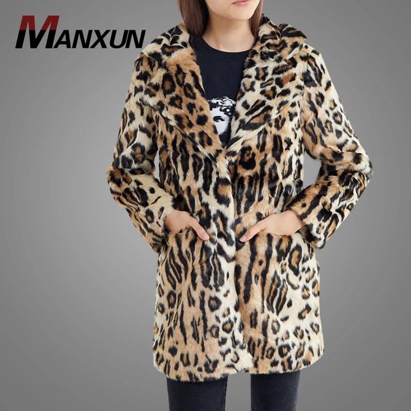 Chinese Clothing Factory Women Long Sleeve Winter Outdoor Jacket High Fashion Sexy Leopard Print Faux Fur Coat And Jacket