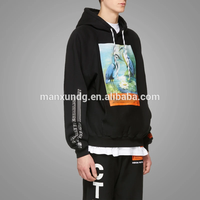 Custom Fleece Crop Top Hoodie Black Drawstring Hood Printing Hoodies For Men 7