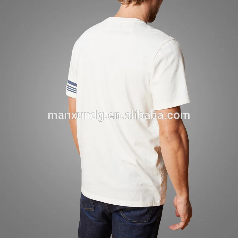 Striped Short  Sleeves Tee Crew Tshirts Custom Logo Printed Mens organic T shirt 3
