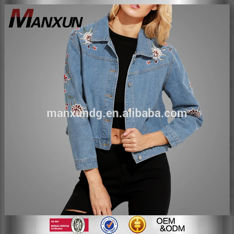Spring Western Top Fashion Female Embroidered DenimJacket Latest single-breasted Casual denim jacket