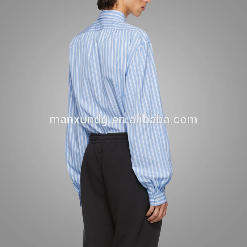Custom Design Blue Striped Mens Dress Shirt Button Uniform Dress Shirt 5