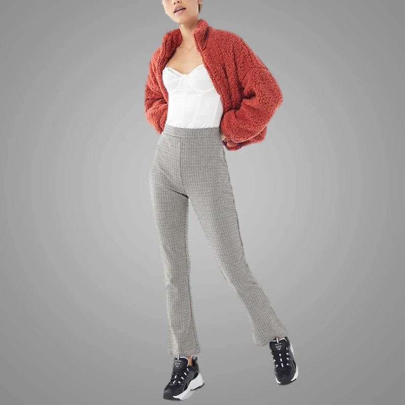 Wholesale Crop Drawstring Teddy Jacket Women Stand Collar Burgundy Solid winter jacketss for Women 3