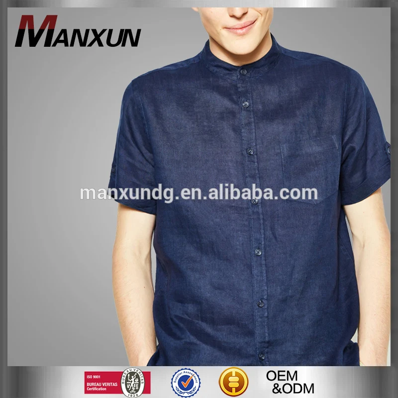 Casual 100% linen shirt short sleeves mens dress shirts 2017