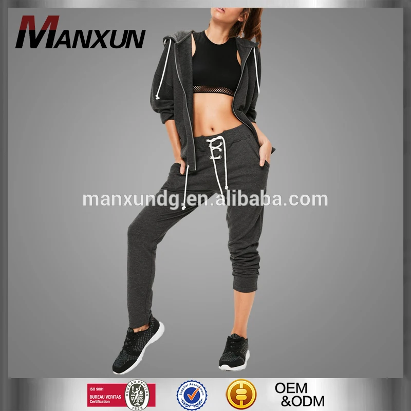 Latest Fashion Grey Zip Through Oversize Cardigan Ladies Hoodie Tracksuit Women Sweat Suit