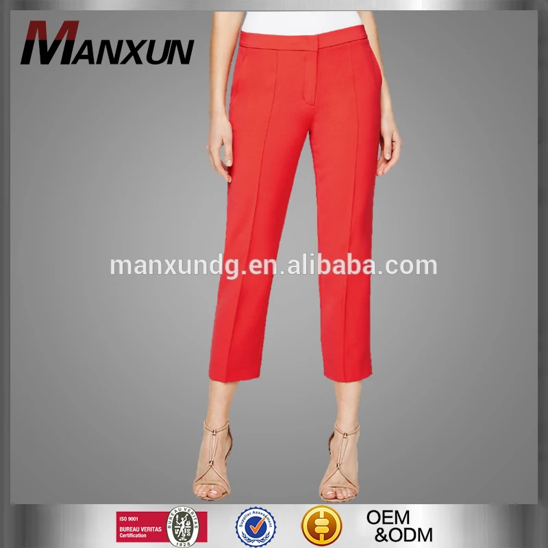 Fashion Red Ninth Length Casual Office Slim Ladies Pants Tight Leg Trousers For Women