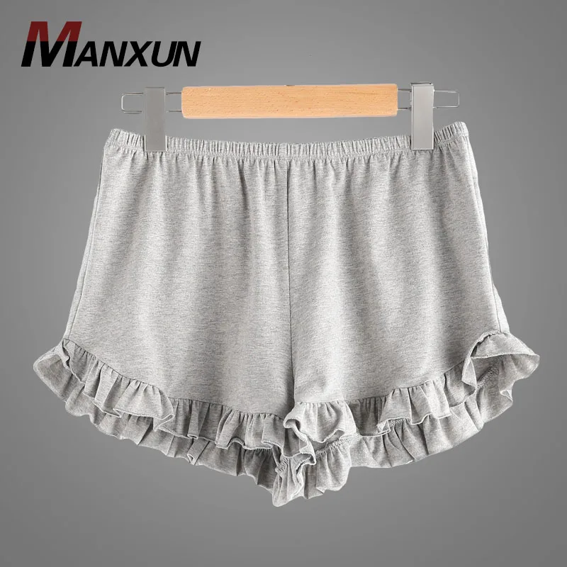 Latest Short Trousers Design For Girls Elasticized Waist Frill Trim Heather Shorts Ladies Shorts 2018