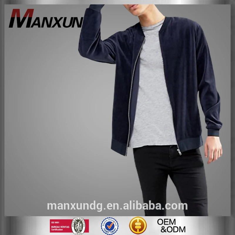 2017 New Style Men Jacket Fashion Navy Velour Coat Baseball Collar And Open Zip Jacket