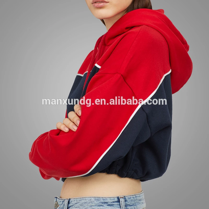 Custom Autumn Fashion Polyester and Cotton Blank Hoodies Sweatshirt Slim Fit Colorblock Cropped Drawstring Pullover Hoodies 5