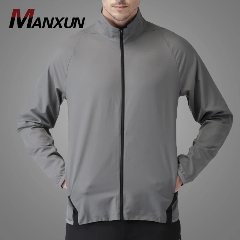 China Supplier OEM  Men Plain Quick Dry Sports Jacket Wholesale Dark Gray Cotton Jackets With Waterproof Zipper