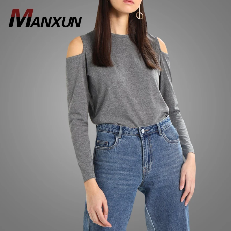 2018 Latest Design Women Long Sleeve T Shirt Blouse Sexy Cold Shoulder Tops And Blouses