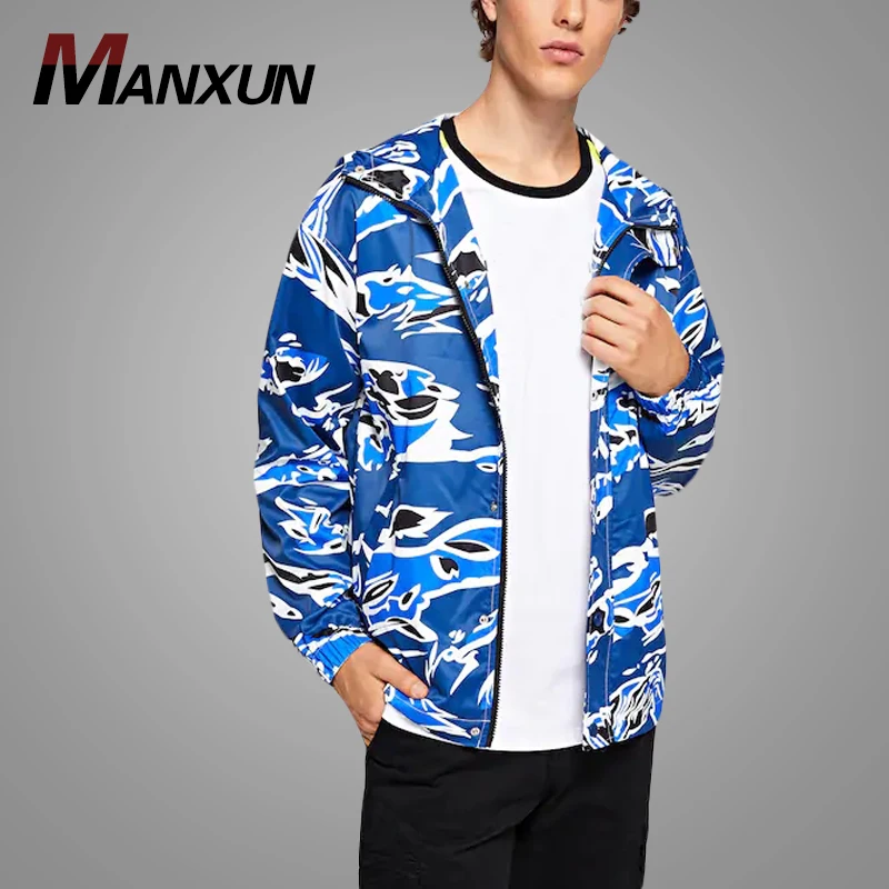 Latest Design Men Zip Front Hooded Camo Print Sweatshirts Custom Polyester Sporty Sweatshirt
