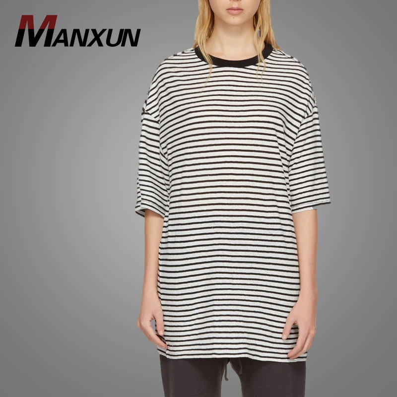 Casual White And Black Striped Jersey T Shirt Short Sleeve 100% Cotton Women TShirt