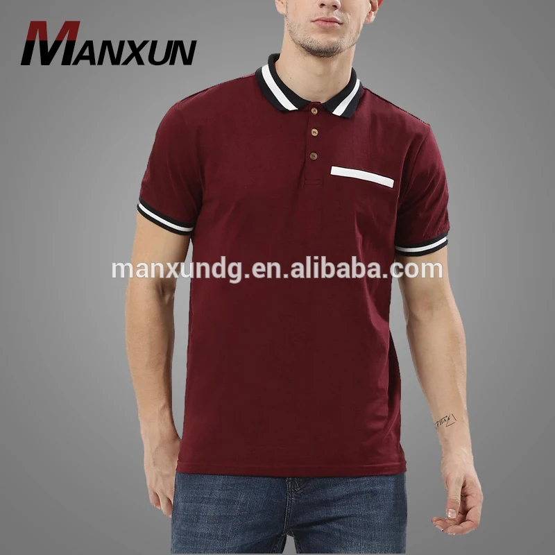 Factory Price Mens Short Sleeve Polo Shirt Red Polo With Striped Rib Collar Casual Polo Shirt 2017