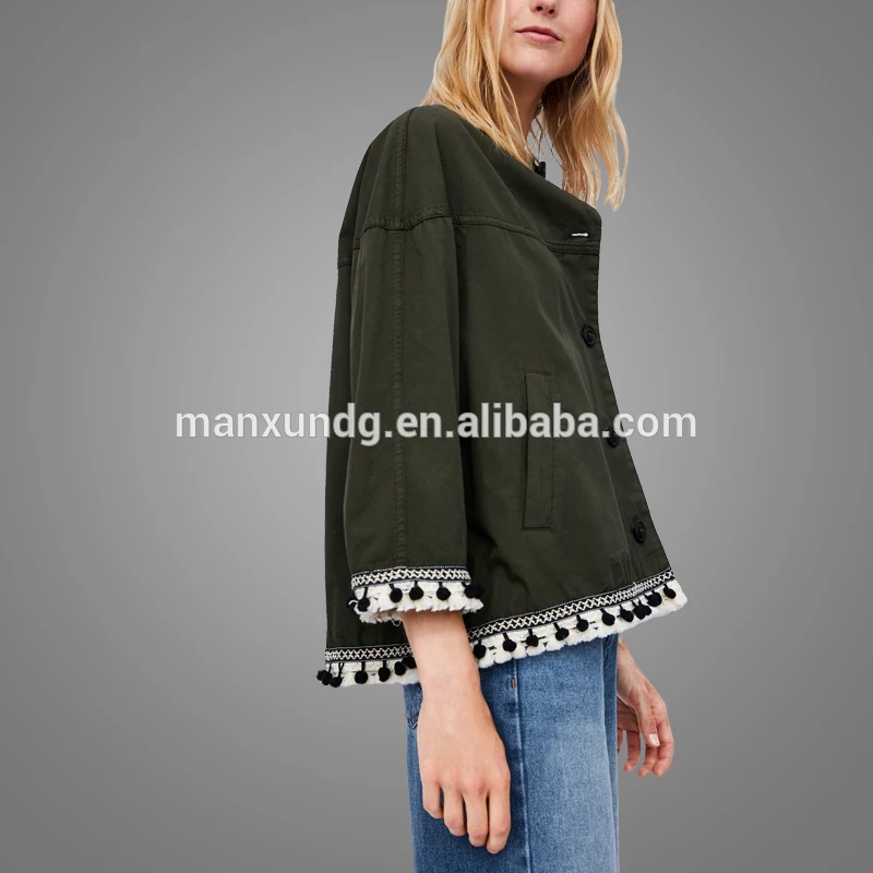 Fashion Outwear Lady Olive Jean Jacket Wholesale Jacket Femme China Used Clothing 3