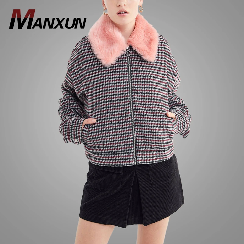 New Arrival Metallic Zip-Front Puffer Coat for Women Ladies Pink Fur Collar Casual Jacket Women