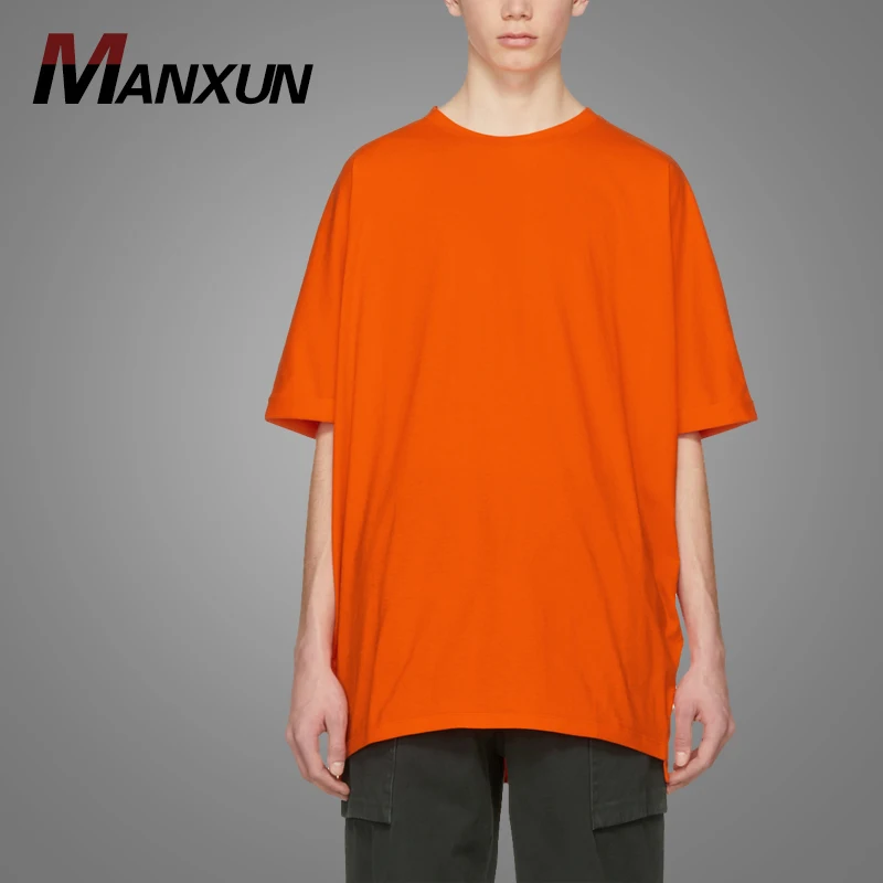 Custom Orange Rib Knit Crewneck Collar Mens Tee Tshirt Summer 100 Cotton T Shirt