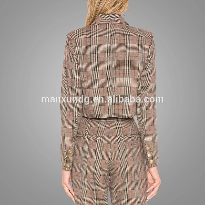 Custom Business Casual Vintage Charm Cropped Jacket Fashion Womens Classic Tartan  Plaid Jackets & Coats 2018 5