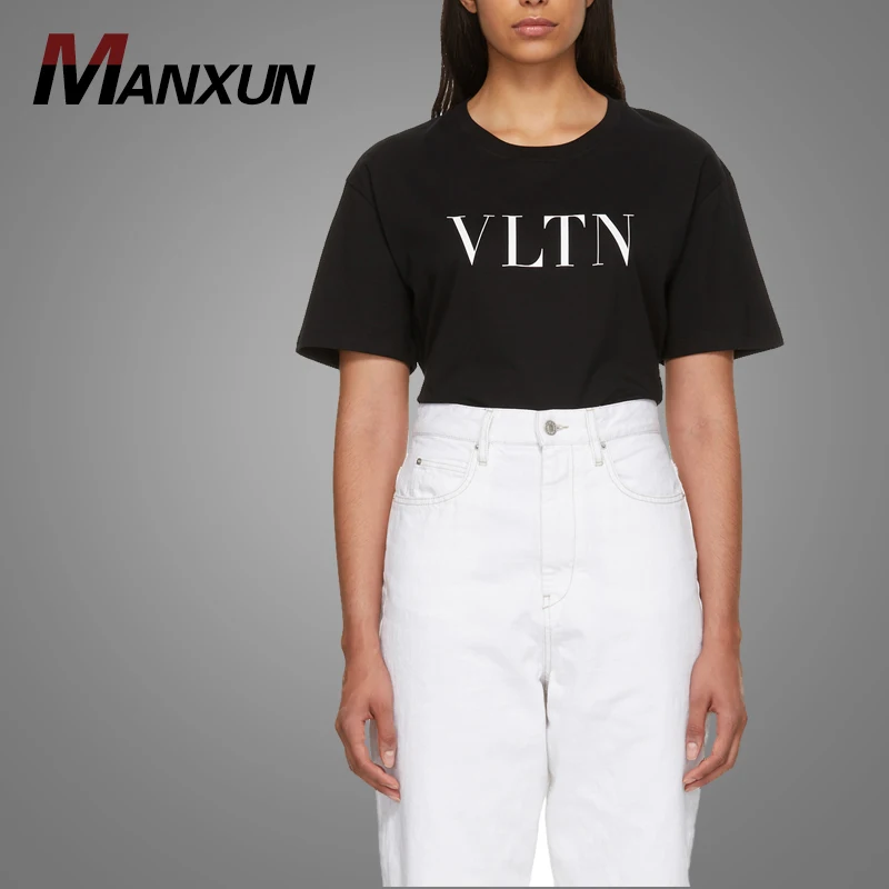 Customized Logo Designer Women T Shirt Plain Black Oversized Ladies Summer Tshirt