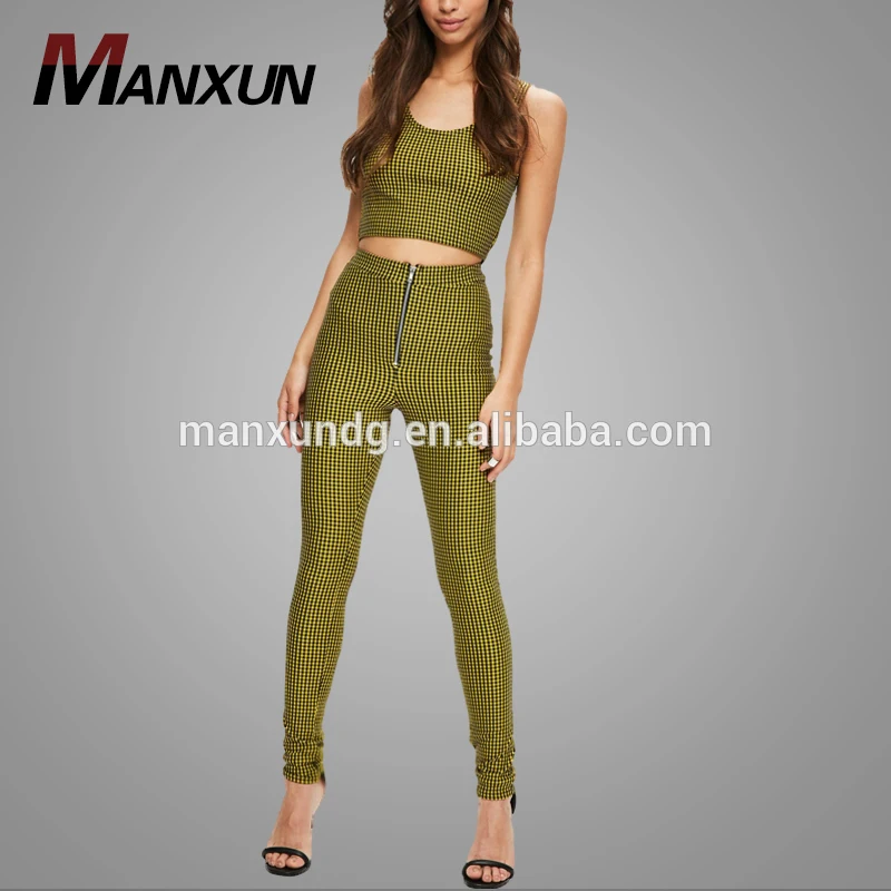 Hot Sales Fashion Yellow Dogtooth Leggings Ladies Yoga Jogging Trousers Women Slim Fit Elastic JoggIng Suits 2017